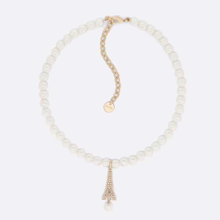 Dior Women Plan De Paris Choker Gold-Finish Metal and White Resin Pearls