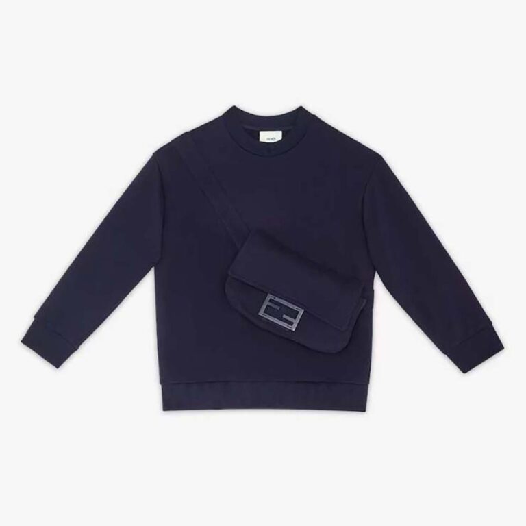 Fendi Kids' Junior Sweatshirt Navy Blue Sweatshirt with Large Baguette