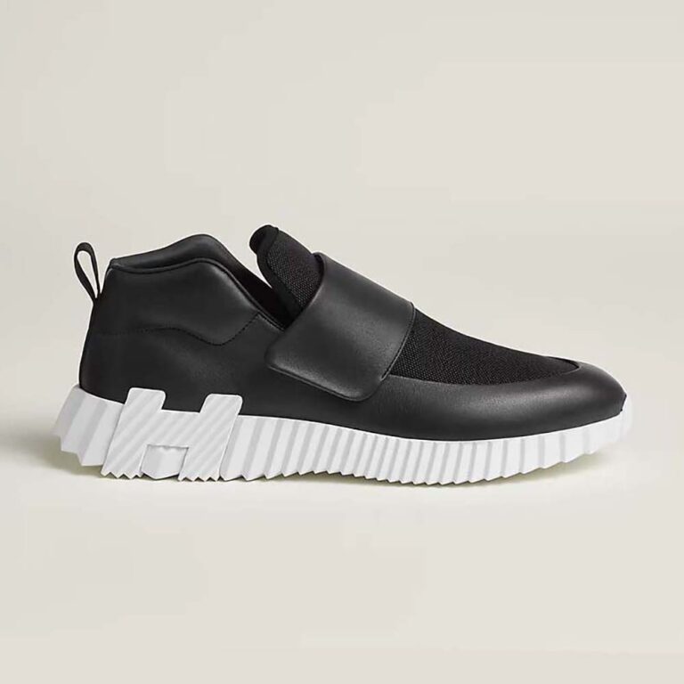 Hermes Men H Sneaker in Stretch Canvas and Calfskin-Black
