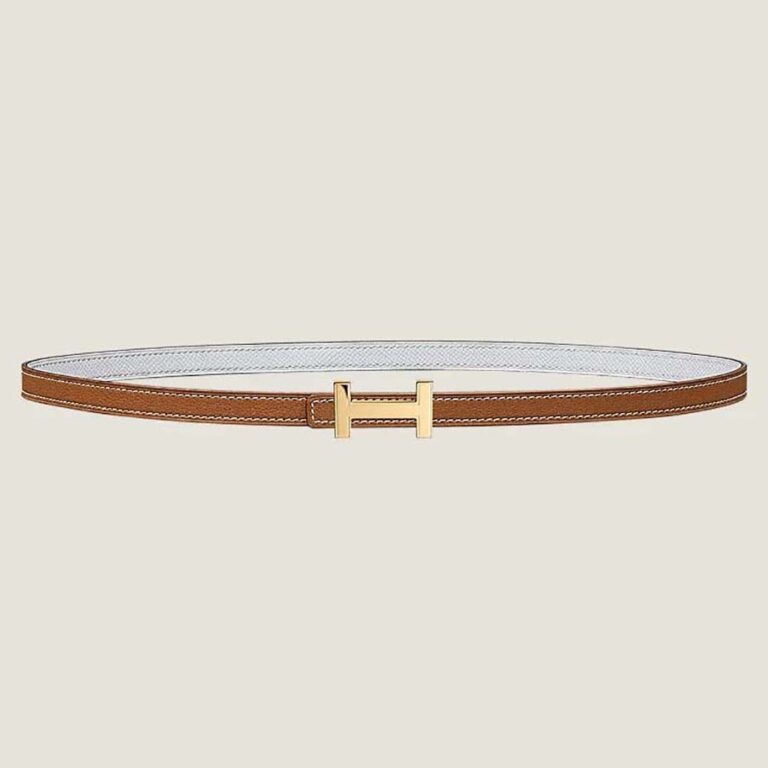 Hermes Women Focus Belt Buckle & Reversible Leather Strap 13 mm-Gold/White