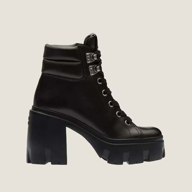 Miu Miu Women Leather Booties with EVA Sole with Logo-Black