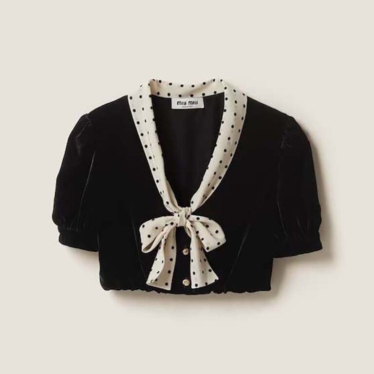 Miu Miu Women Scarf Collar Velvet Top-Black