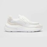 Prada Men Brushed Leather Sneakers with Bike Fabric and Suede Elements-White