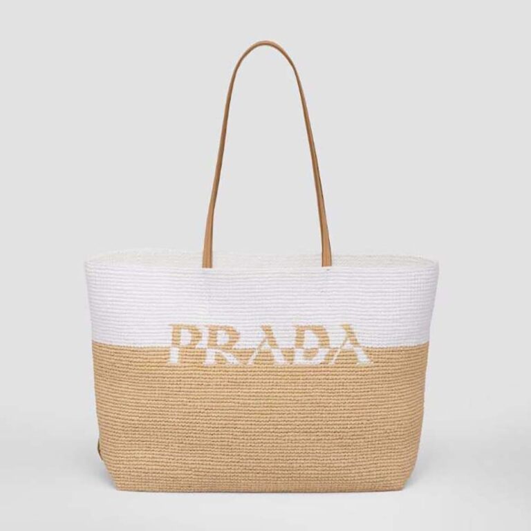 Prada Women Crochet and Leather Tote Bag