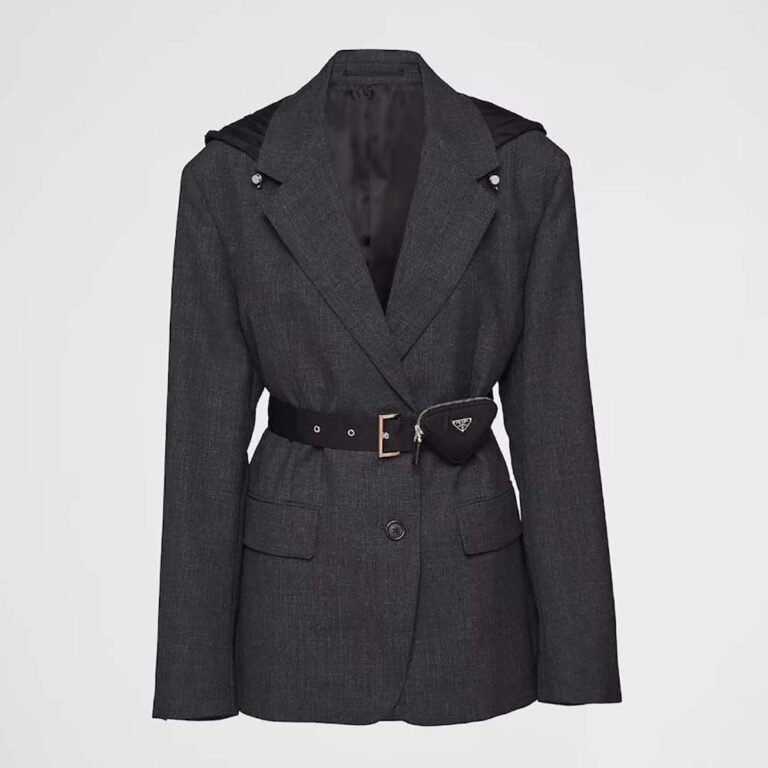 Prada Women Single-breasted Wool and Re-Nylon Jacket-Black