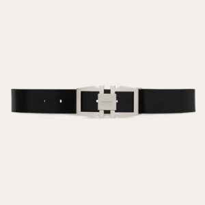 Salvatore Ferragamo Men Reversible and Adjustable Gancini Belt-Silver