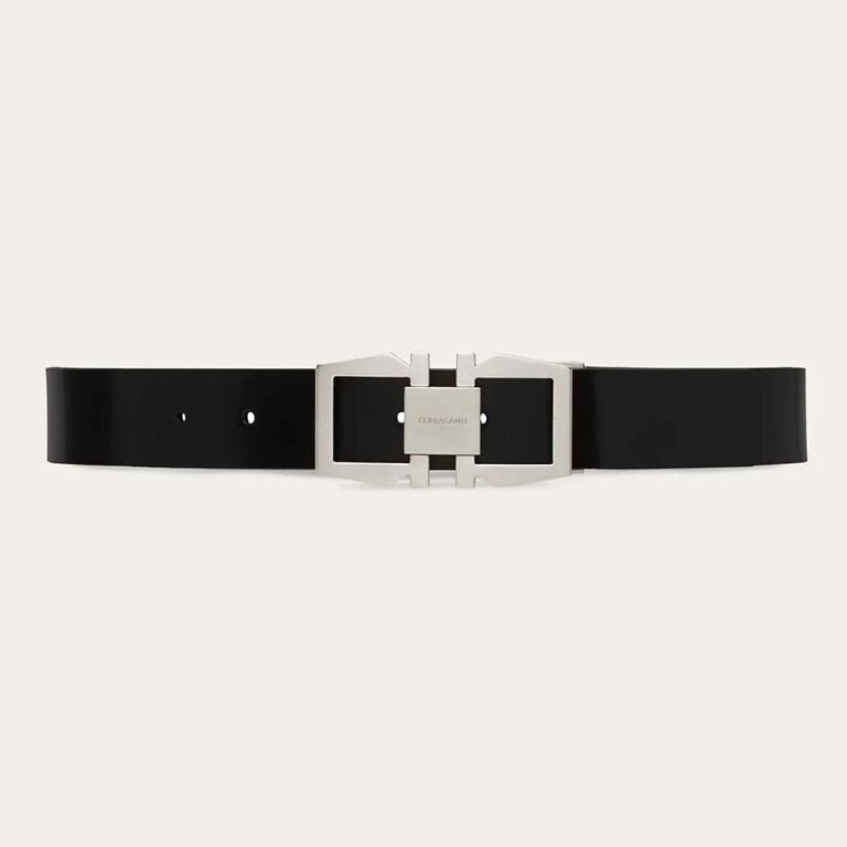 Salvatore Ferragamo Men Reversible and Adjustable Gancini Belt-Silver