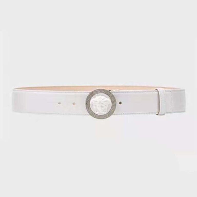 Versace Women Medusa Biggie Reversible Leather Belt-White