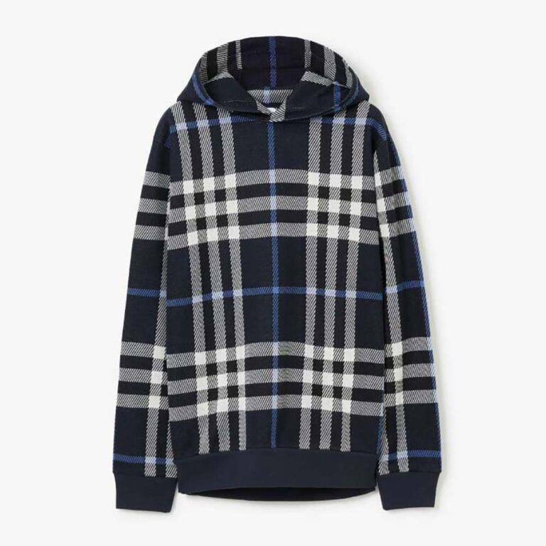 Burberry Women Check Cotton Jacquard Hoodie-Blue
