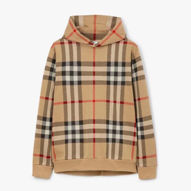Burberry Women Check Cotton Jacquard Hoodie-Brown