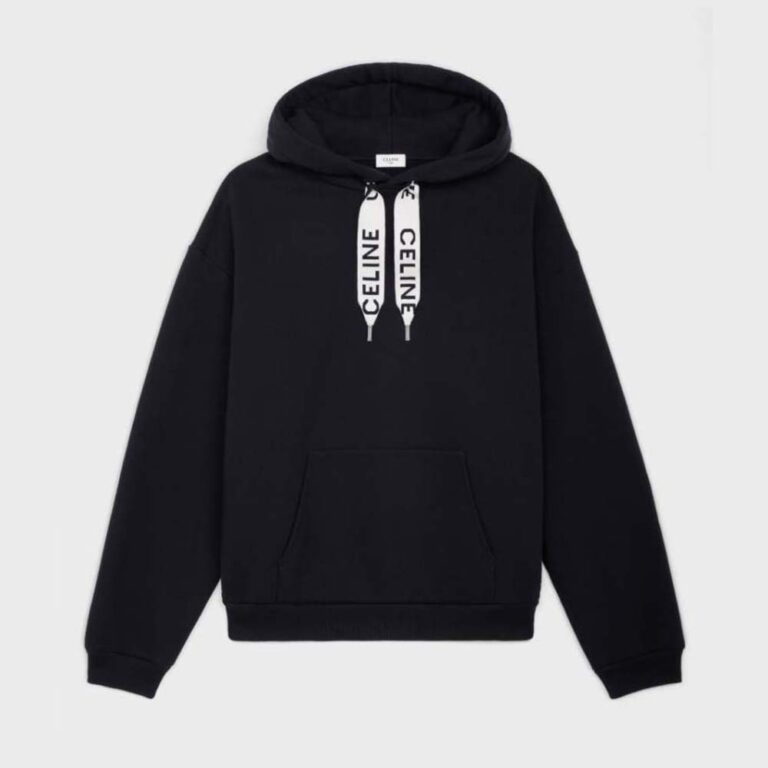 Celine Women Loose Hooded Sweatshirt in Cotton Fleece