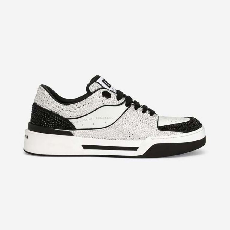Dolce Gabbana D&G Unisex Calfskin New Roma Sneakers with Fusible Rhinestones