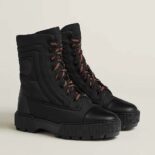 Hermes Women Fresh Ankle Boot in Quilted Parachute Fabric and Calfskin with Rubber Sole
