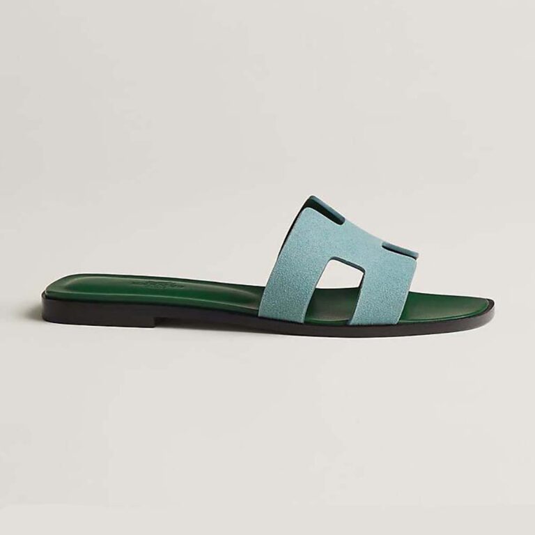 Hermes Women Oran Sandal in Suede Goatskin-Blue