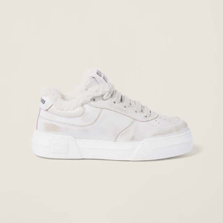 Miu Miu Women Bleached Leather Sneakers in EVA Sole with Logo