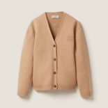 Miu Miu Women Wool and Nylon Knit Cardigan-Beige