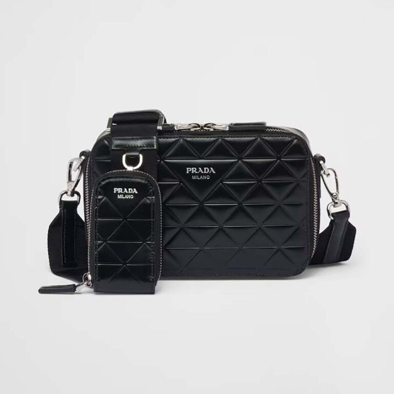 Prada Men Brique Brushed Leather Bag with Triangle Motif-Black