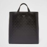 Prada Men Brushed Leather Tote Bag with Water Bottle-Black