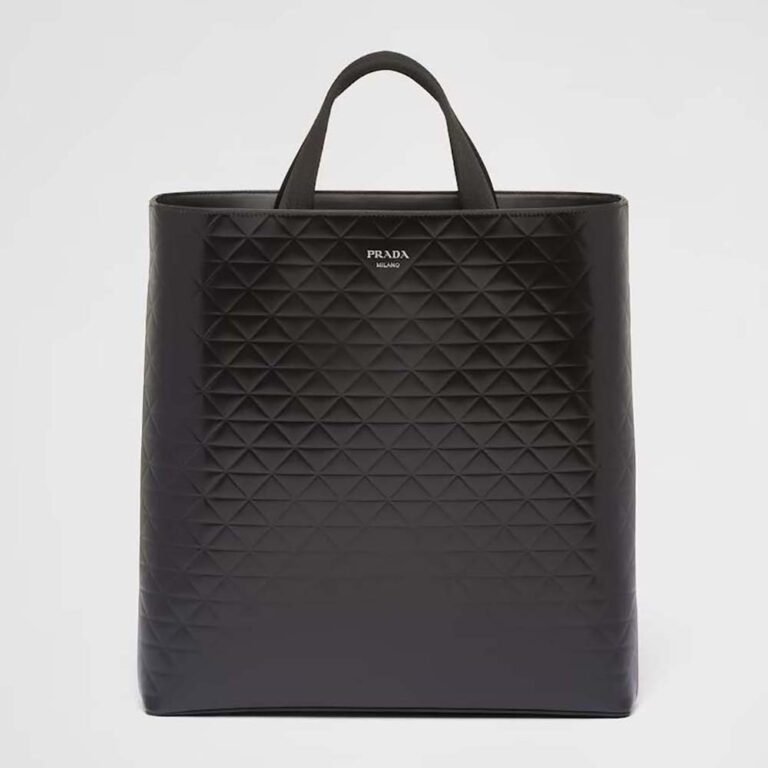 Prada Men Brushed Leather Tote Bag with Water Bottle-Black