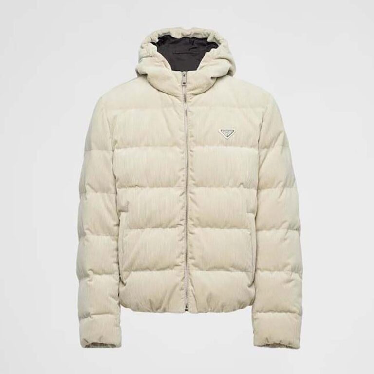 Prada Men Cropped Corduroy Down Jacket-White