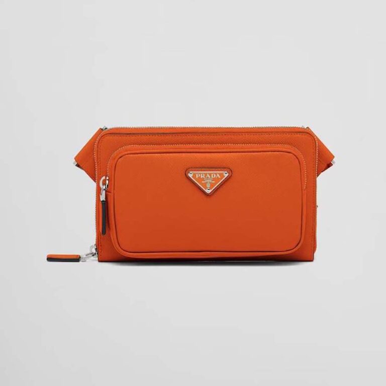 Prada Men Saffiano Leather Belt Bag-Orange