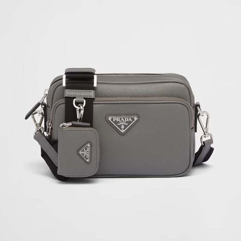 Prada Men Saffiano Leather Shoulder Bag-Gray