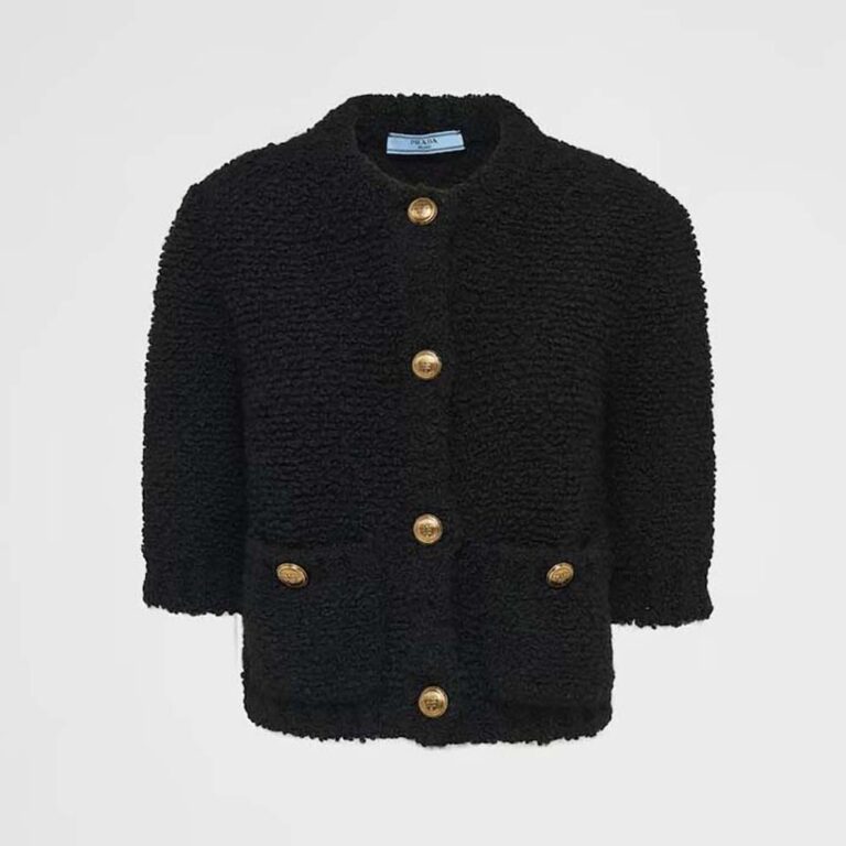 Prada Women Bouclé Mohair Cardigan-Black
