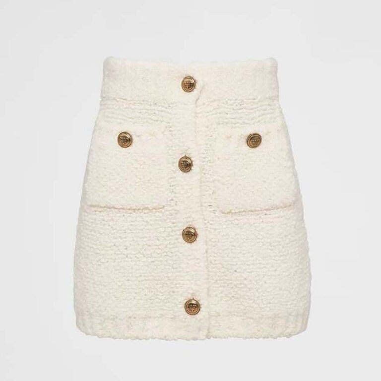 Prada Women Bouclé Mohair Miniskirt-White