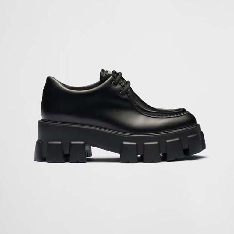 Prada Women Monolith Brushed Leather Lace-up Shoes-Black