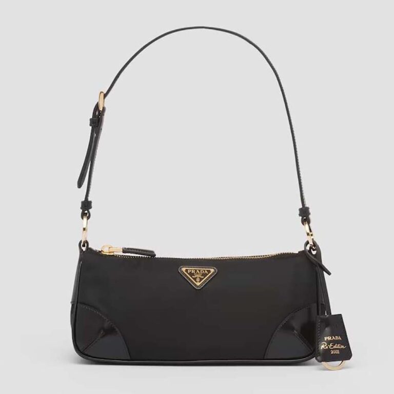 Prada Women Re-Edition 2002 Re-Nylon and Brushed Leather Shoulder Bag-Black