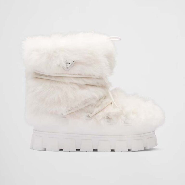 Prada Women Shearling Apres-ski Boots-White
