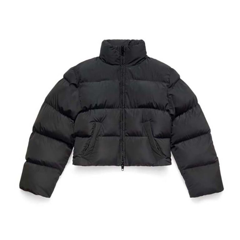 Balenciaga Women Shrunk Puffer in Black Technical Micro Faille