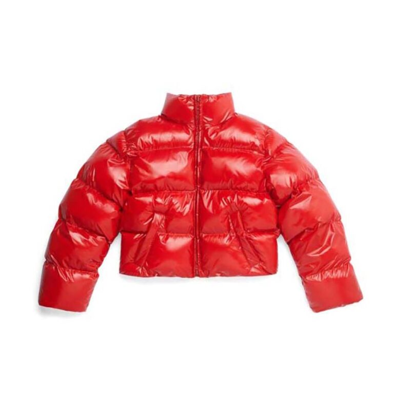 Balenciaga Women Shrunk Puffer in Red Shiny Coated Nylon