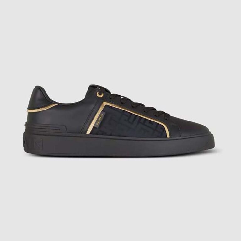 Balmain Unisex B-court Monogrammed Nylon and Leather Trainers-Black