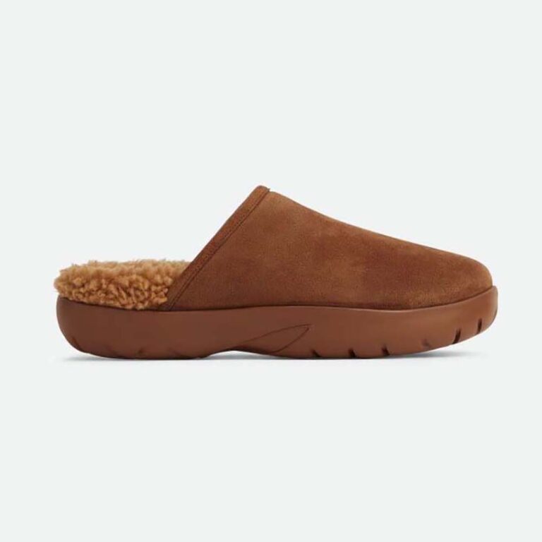Bottega Veneta Unisex Snap Slipper in Shearling Calfskin-Brown