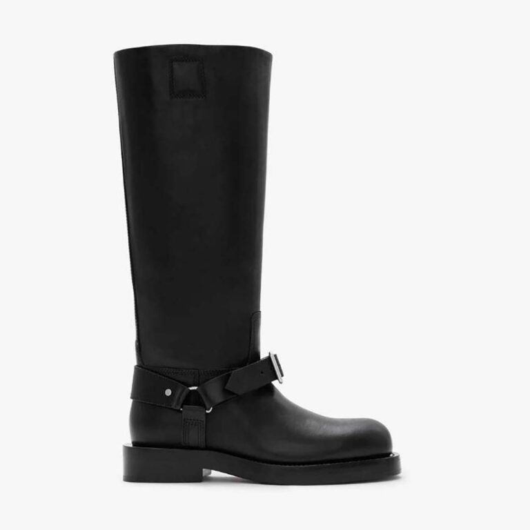 Burberry Women Leather Saddle Tall Boots-Black