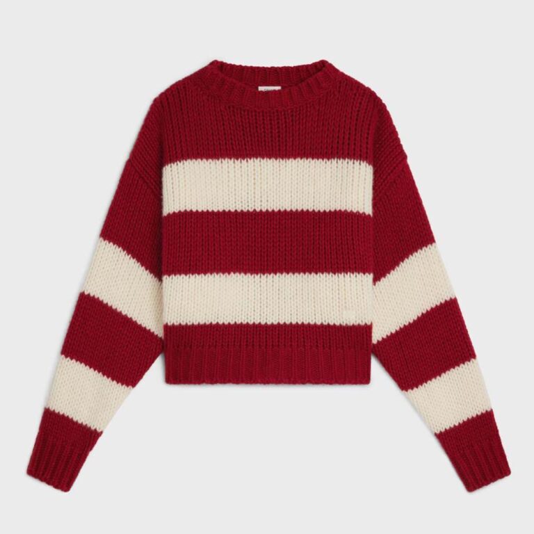 Celine Women Crew Neck Sweater in Wool Cashmere and Silk-Red