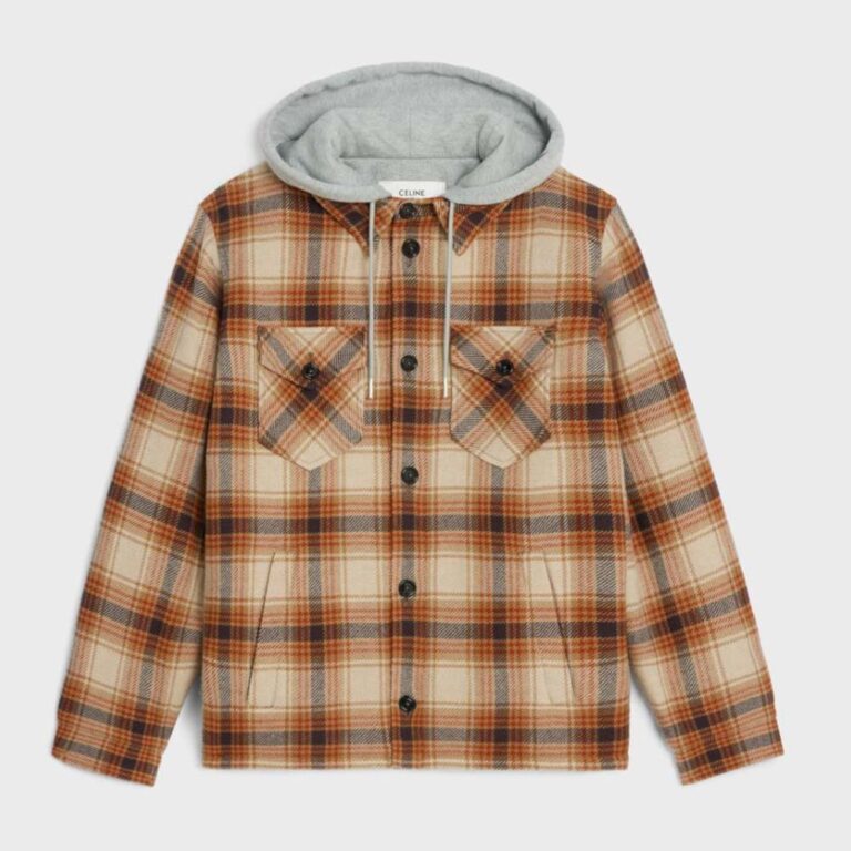 Celine Women Hooded Overshirt in Checked Wool