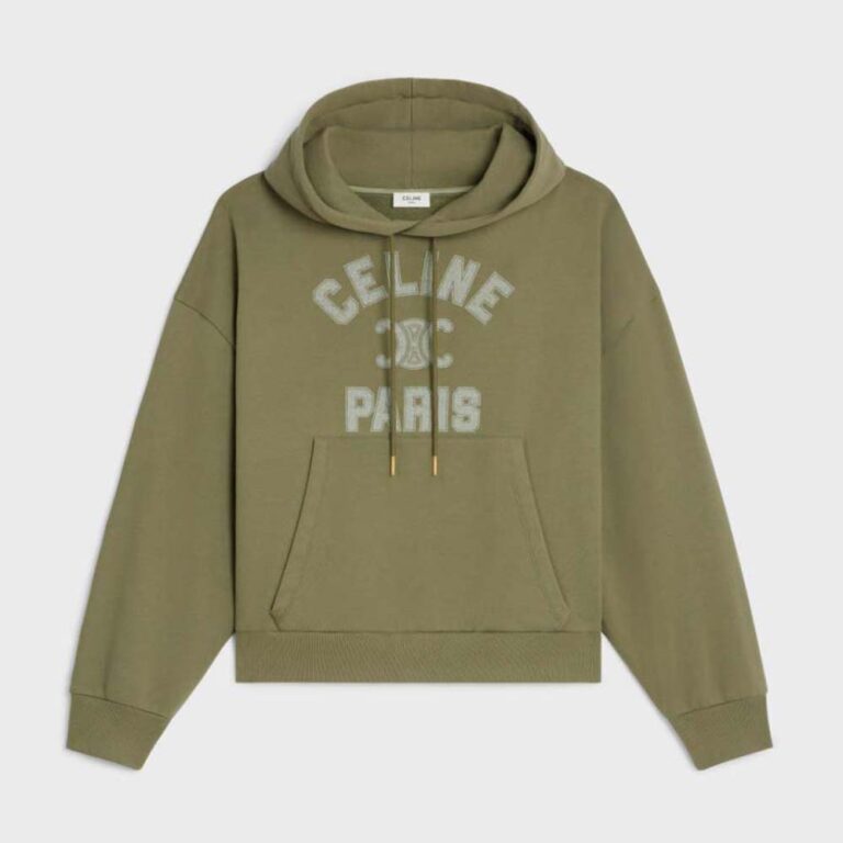 Celine Women Paris Loose Hoodie in Cotton Fleece-Green