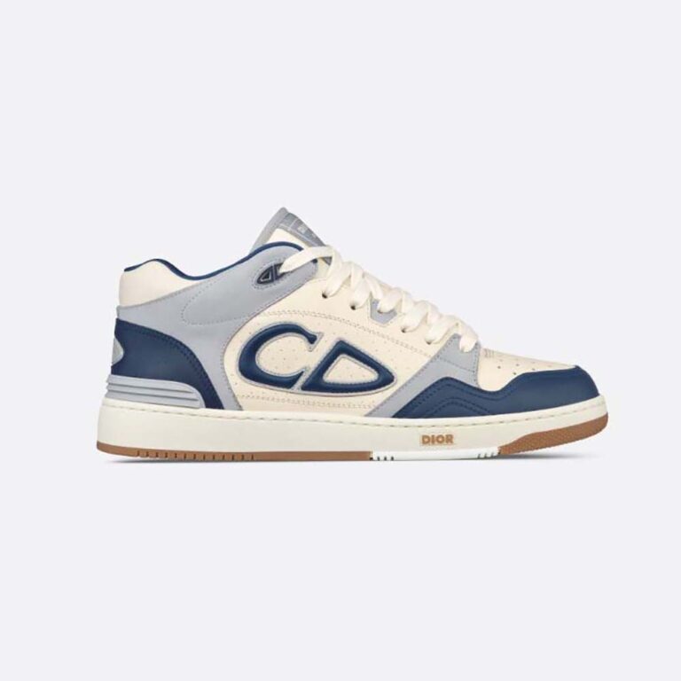 Dior Men B57 Mid-Top Sneaker Navy Blue and Cream Smooth Calfskin with Gray Suede