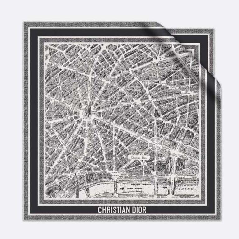 Dior Women Plan De Paris 90 Square Scarf White and Black Silk Twill