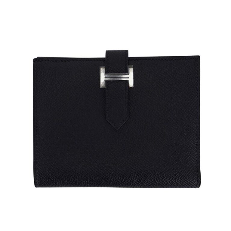 Hermes Bearn Compact Wallet Black Palladium Hardware Epsom Leather