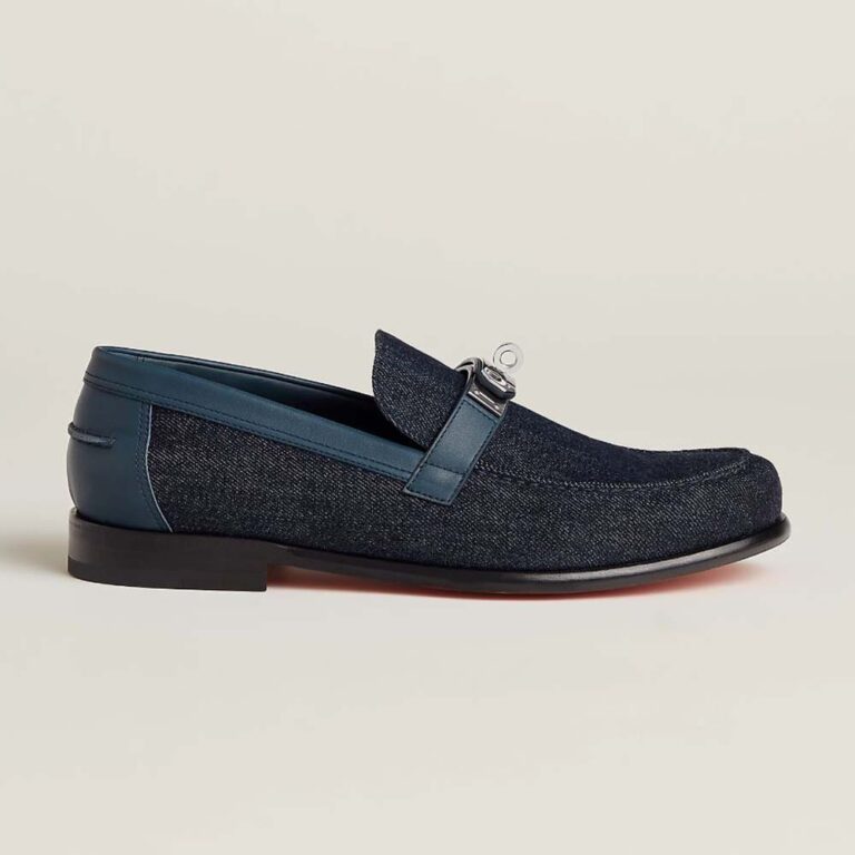 Hermes Men Destin Loafer in Denim and Calfskin
