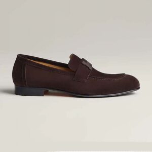 Hermes Men Paris Loafer in Suede Goatskin-Maroon