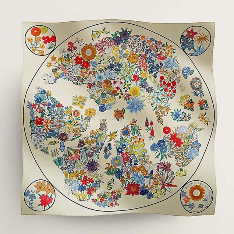 Hermes Women Planifleurs Scarf 90-White