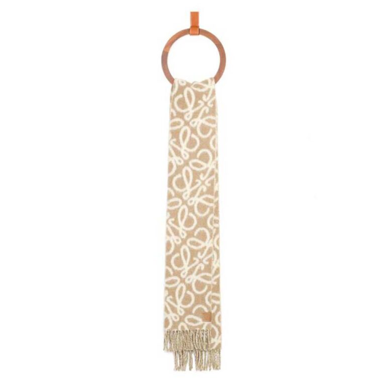 Loewe Unisex Anagram Scarf in Alpaca and Wool-White