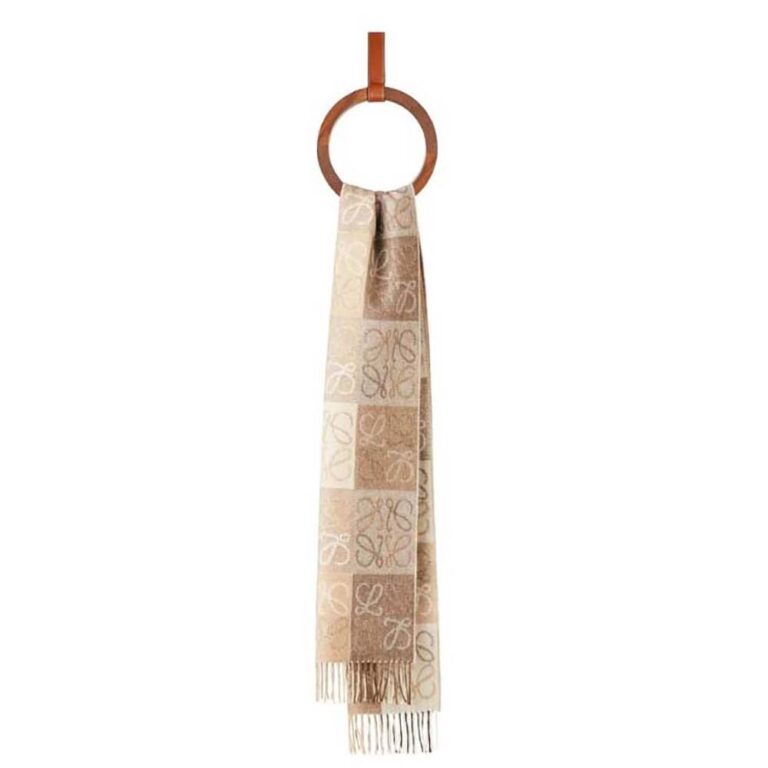 Loewe Unisex Scarf in Wool and Cashmere-Beige