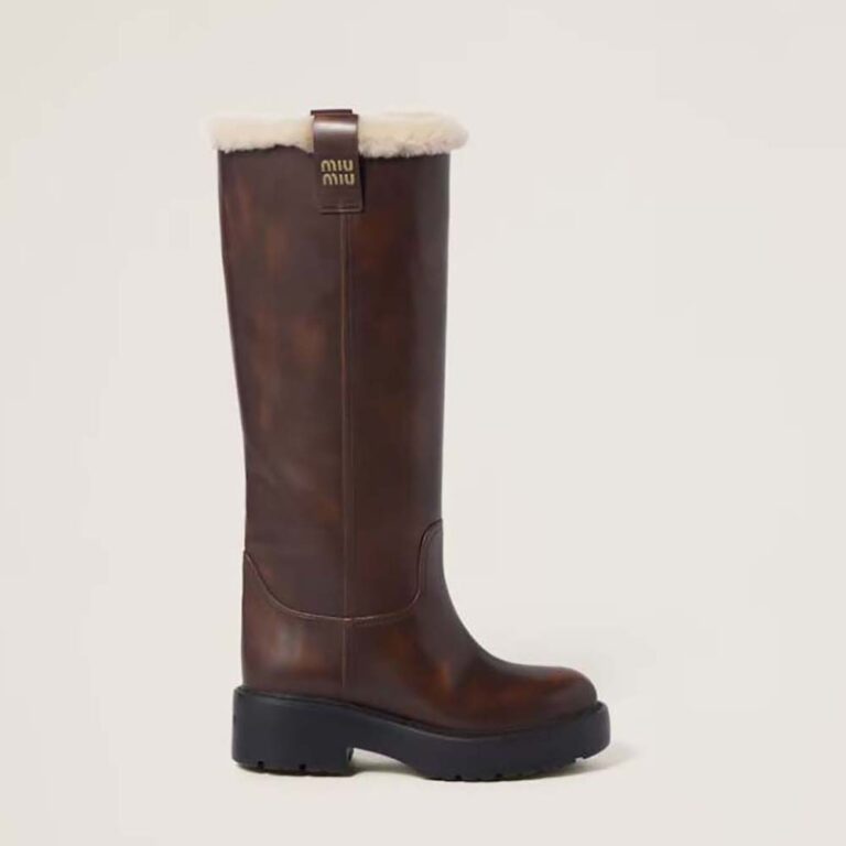 Miu Miu Women Fumé Leather Boots-Brown