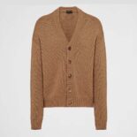 Prada Men Camel Hair Cardigan with Knit Triangle Logo