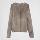 Prada Women Cashgora Check Top with Triangle logo